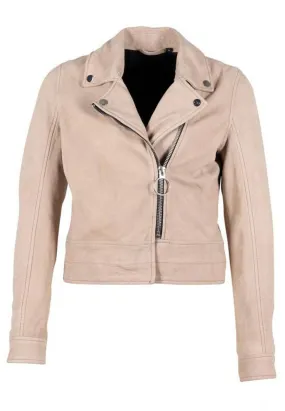 Blouson cuir court femme ivoire style biker
